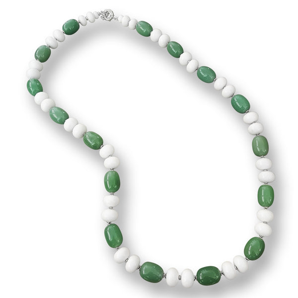 collana in argento rodiato con avventurina verde e giada bianca - via condotti store