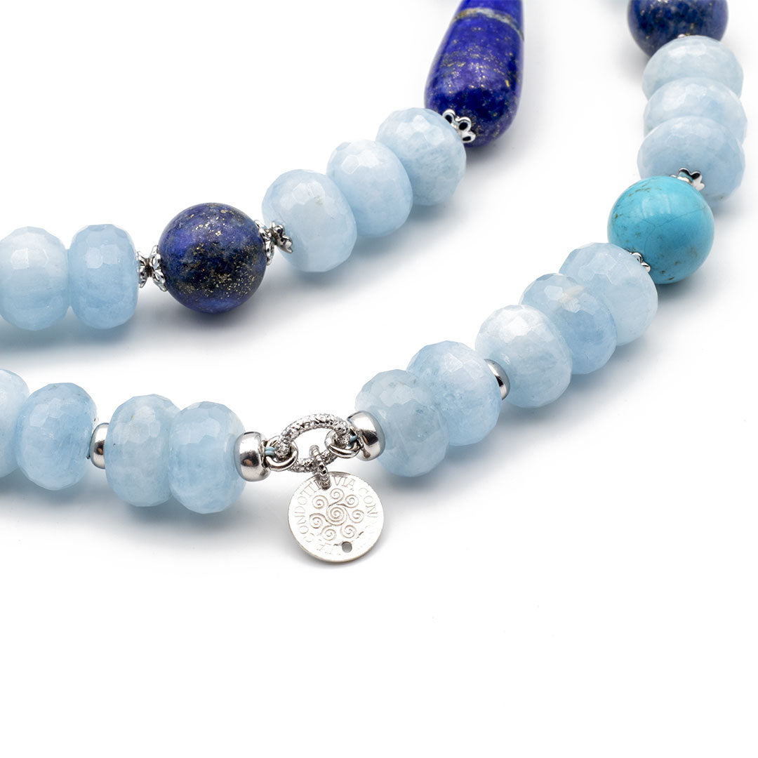 logo della collana in acquamarina lapislazzuli e turchese naturali con argento 925 - via condotti store