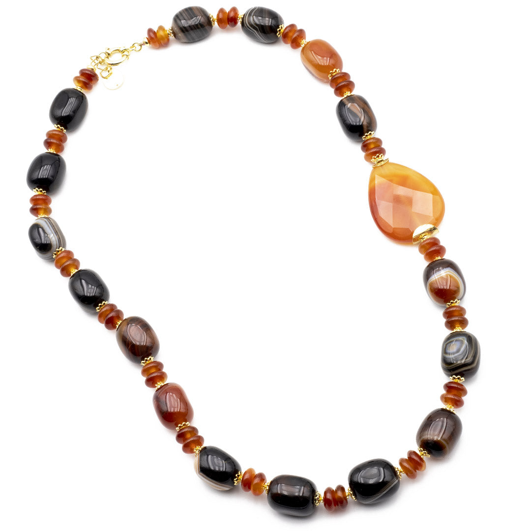 collana vista intera in agata variegata e corniola con argento placcato oro - via condotti store