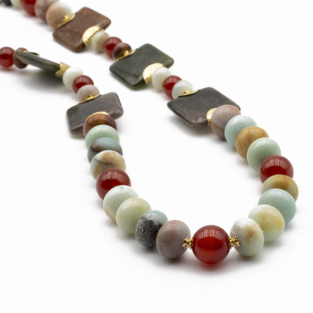 collana in amazzonite e corniola naturale con argento 925 e pietre dure semipreziose - via condotti store