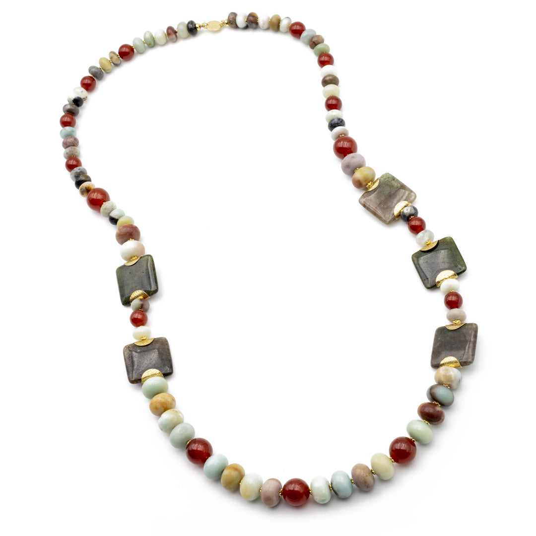 collana lunga 90 centimetri in amazzonite e corniola naturale con argento 925 - via condotti store
