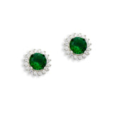 orecchini a lobo con zirconi e argento pietra verde smeraldo al centro e bianche di contorno - via condotti store