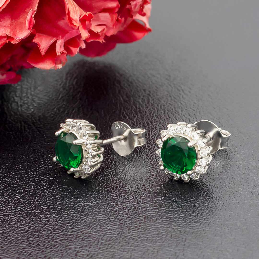 Orecchini Donne Argento 925 Con Zircone Verde Rettangolare - SILVEGO LPSPE0455G, Rodiati, Misura 9x17 Mm