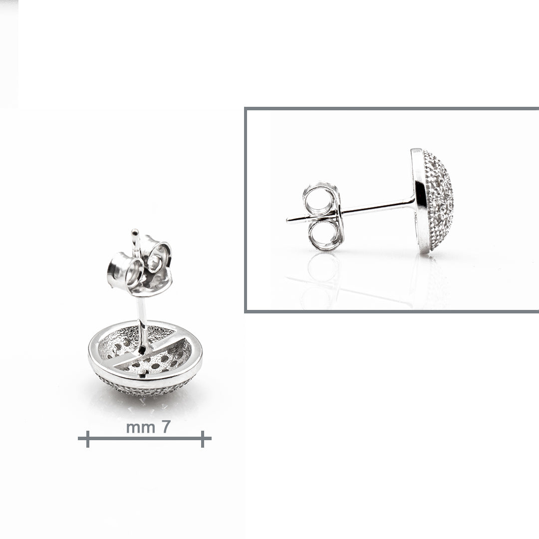 misura 7 mm e profilo orecchini a lobo tappabuchi mezza sfera in argento e zirconi - via condotti store