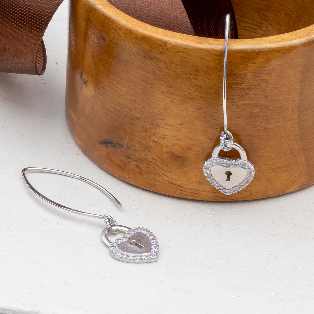 orecchini lucchetto cuore in argento 925 e zirconi - via condotti store