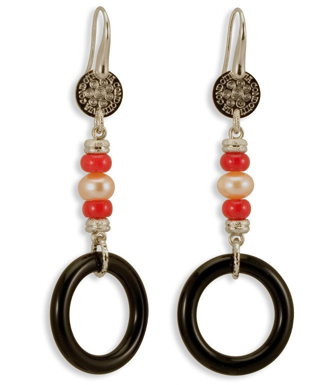 Orecchini in Argento con Corallo, Onice e Perle - via condotti store