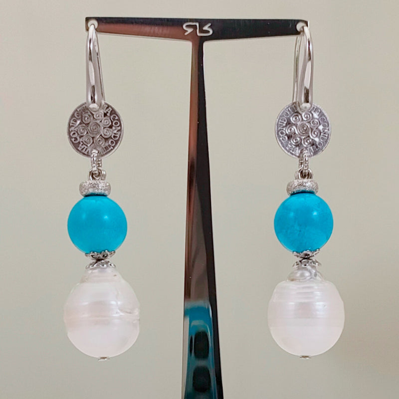 orecchini con turchese e perle scaramazze in argento - via condotti store