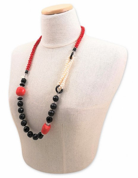 Collana in Argento con Corallo, Onice e Perle - via condotti store