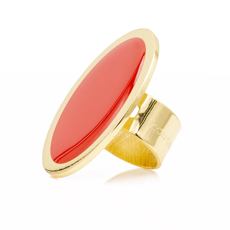 Anello tipo sigillo ovale francesca bianchi design smaltato rosso placcato oro - via condotti store