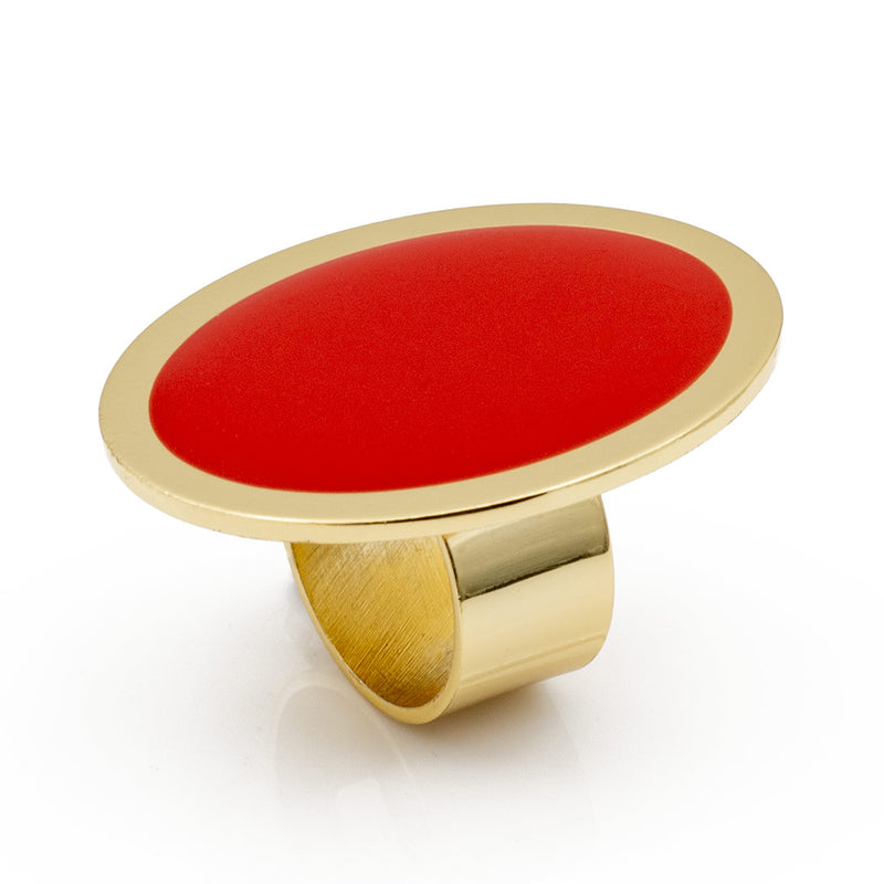 Anello tipo sigillo ovale francesca bianchi design smalto colore rosso placcato oro - via condotti store