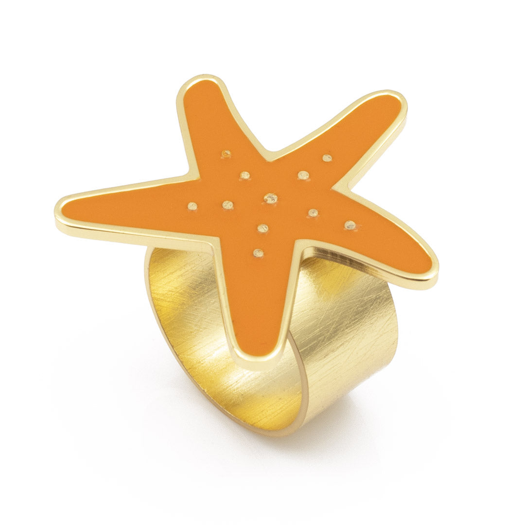 Anello stella marina francesca bianchi design smalto colore arancione placcato oro - via condotti store