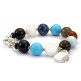 bracciale in argento rodiato con pietre dure semipreziose multicolor e ciondolo a cuore in argento - via condotti store