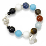 bracciale in argento rodiato con pietre dure semipreziose multicolor e ciondolo a cuore in argento - via condotti store