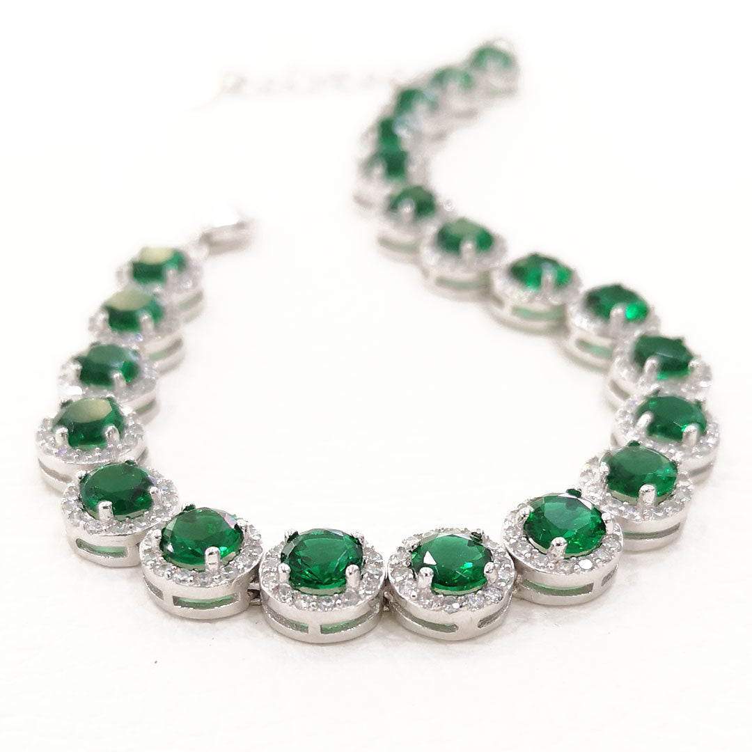 Bracciale classico da donna in argento rodiato e zirconi bianchi e verde smeraldo - via condotti store