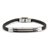 Bracciale da uomo in Pelle intrecciata nera con Cavi d'acciaio - via condotti store