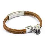 Moderno bracciale da uomo in pelle intrecciata colore marrone e piastra in acciaio - via condotti store
