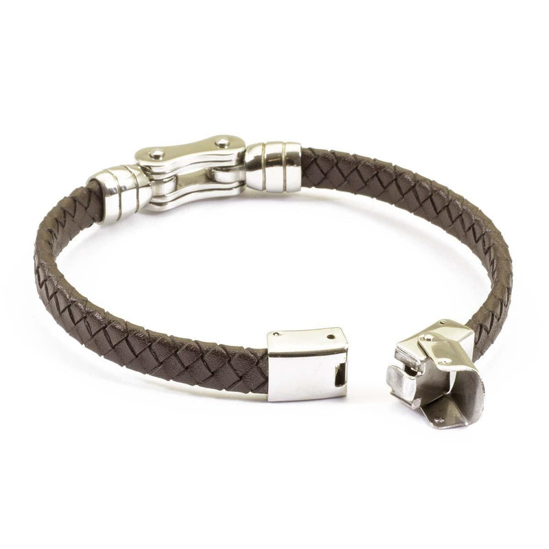 bracciale da uomo in acciaio e pelle marrone intrecciata - via condotti store