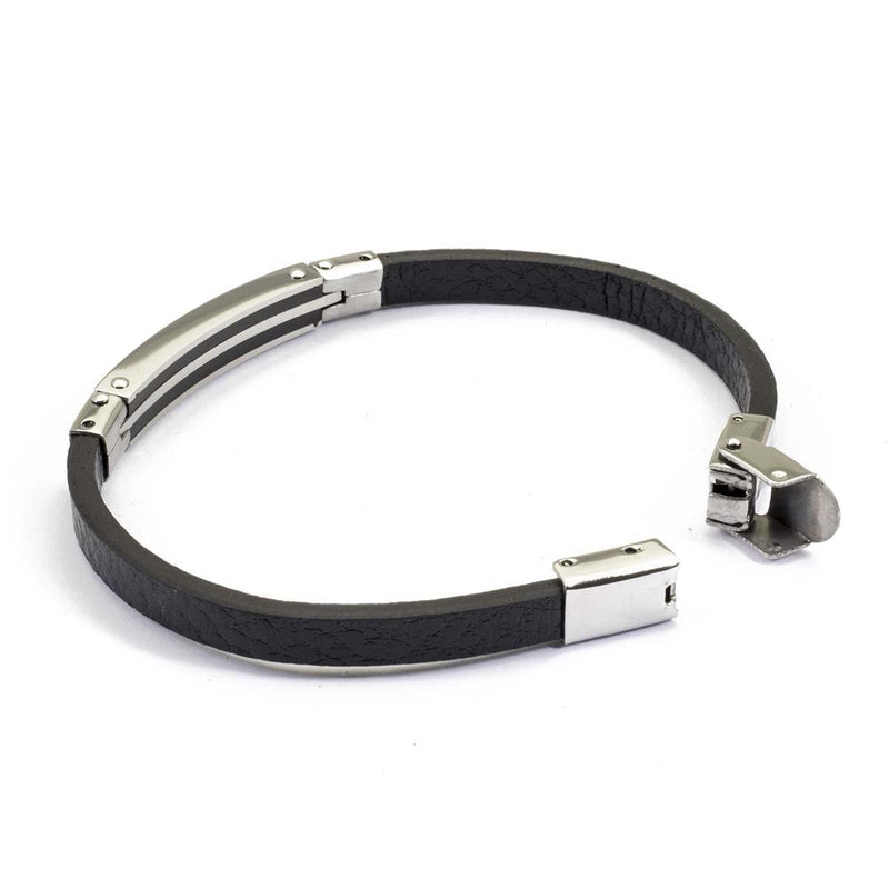Bracciale da uomo in acciaio e pelle nera - via condotti store