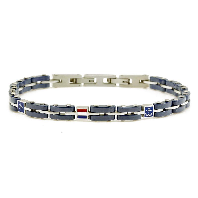bracciale da uomo in acciaio blu simboli marinari - via condotti store