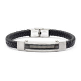 bracciale da uomo in pelle nera intrecciata e piastra con cavetti in acciaio - via condotti store