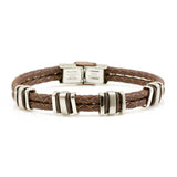 bracciale da uomo con doppio filo intrecciato di pelle colore marrone con inserti in acciaio - via condotti store