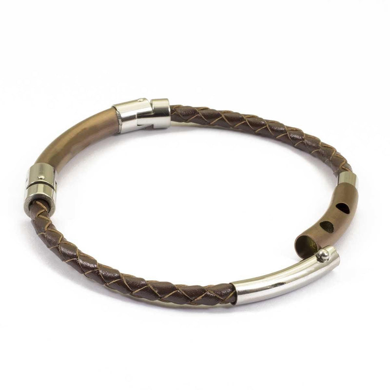 Bracciale per uomo in Acciaio e Pelle intrecciata marrone - via condotti store