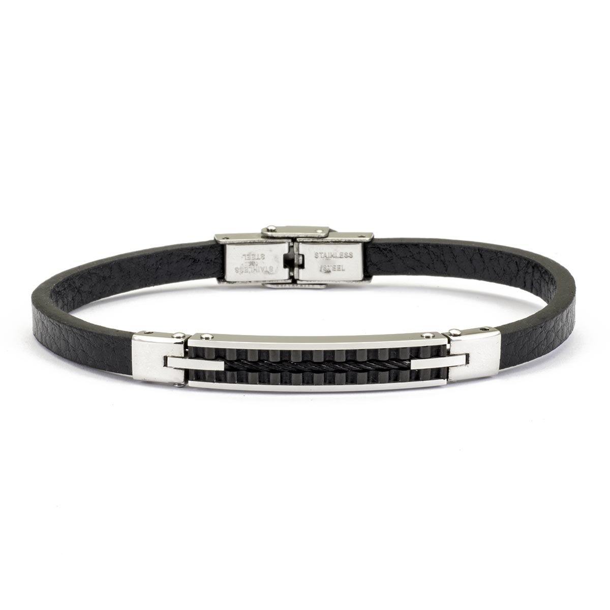 Bracciale da uomo in acciaio e pelle nera - via condotti store