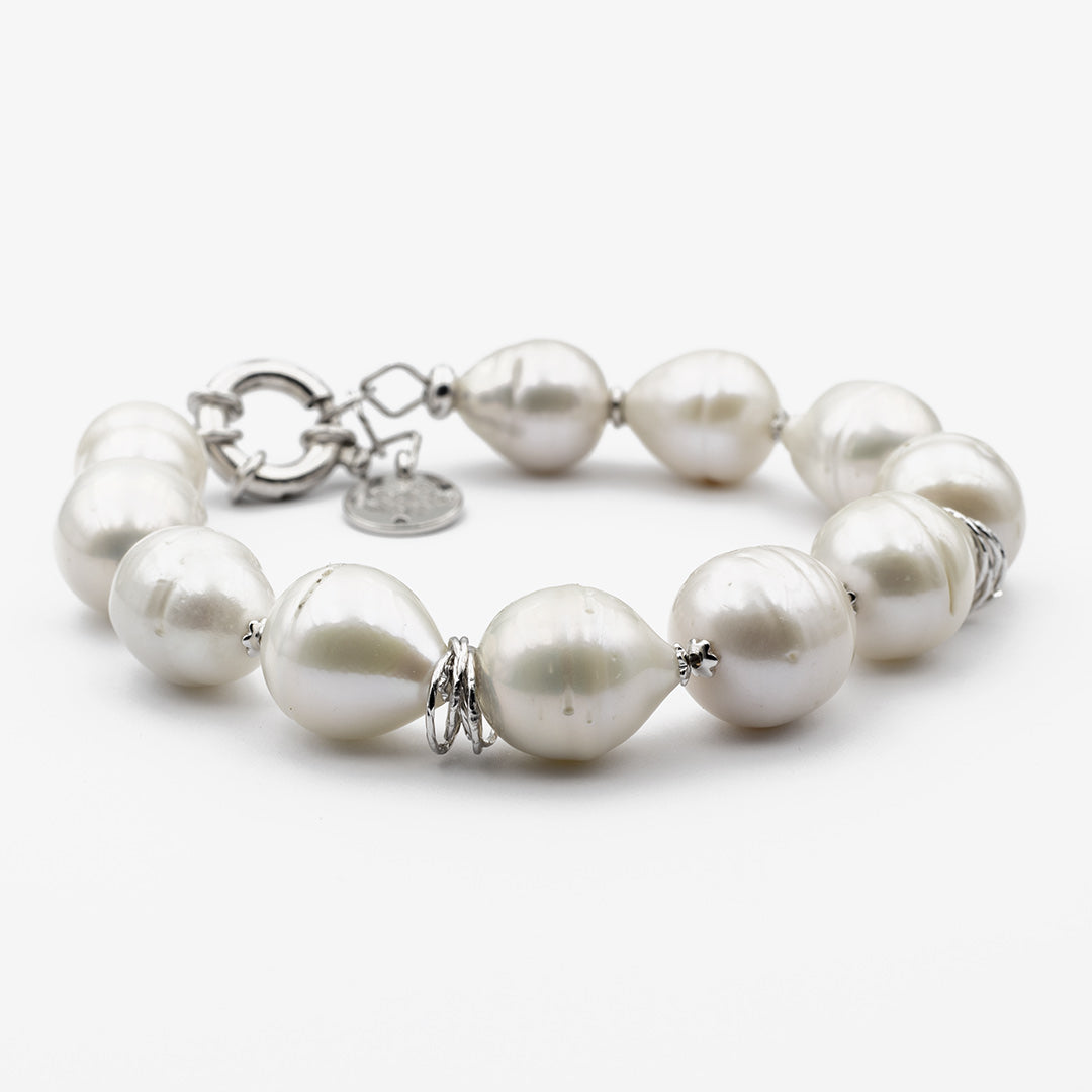 Valero Pearls Bracciale Donna In Argento 925 Con Perle D'Acqua Dolce - Bianco, Grigio Chiaro E Pervinca, 19 Cm