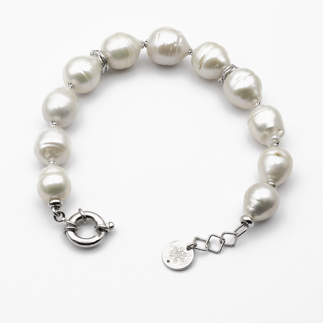 lunghezza regolabile del bracciale di perle barocche o scaramazze in argento - via condotti store