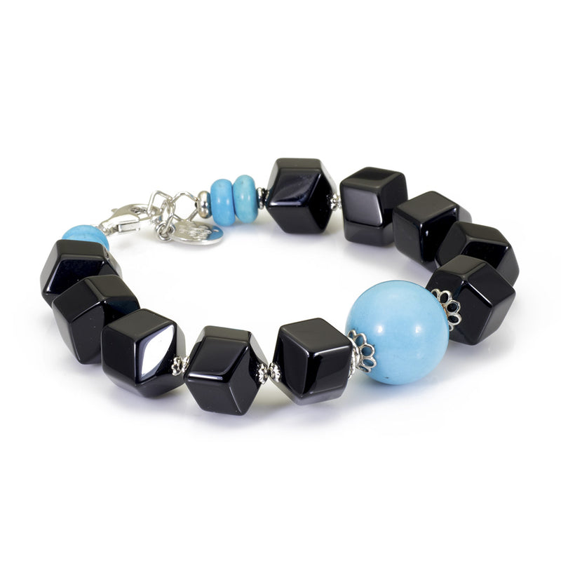 Bracciale in argento rodiato con turchese e onice nero - via condotti store