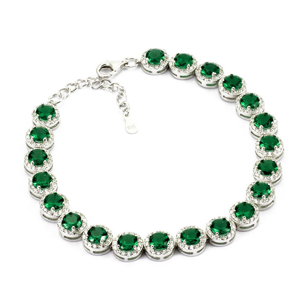 Bracciale classico da donna in argento 925 rodiato e zirconi bianchi e verde smeraldo - via condotti store