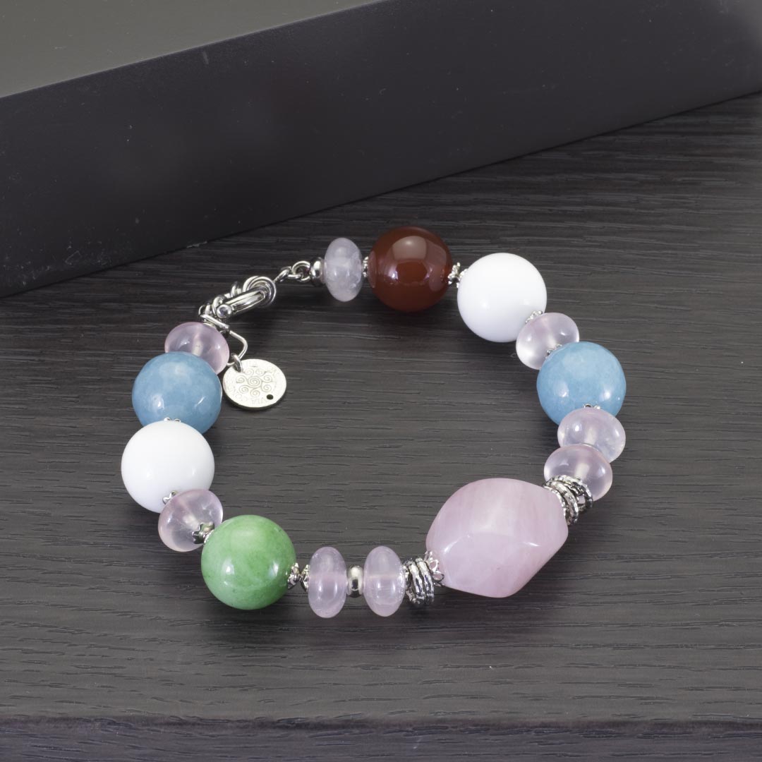 bracciale in argento 925 rodiato con pietre dure semipreziose multicolor - via condotti store