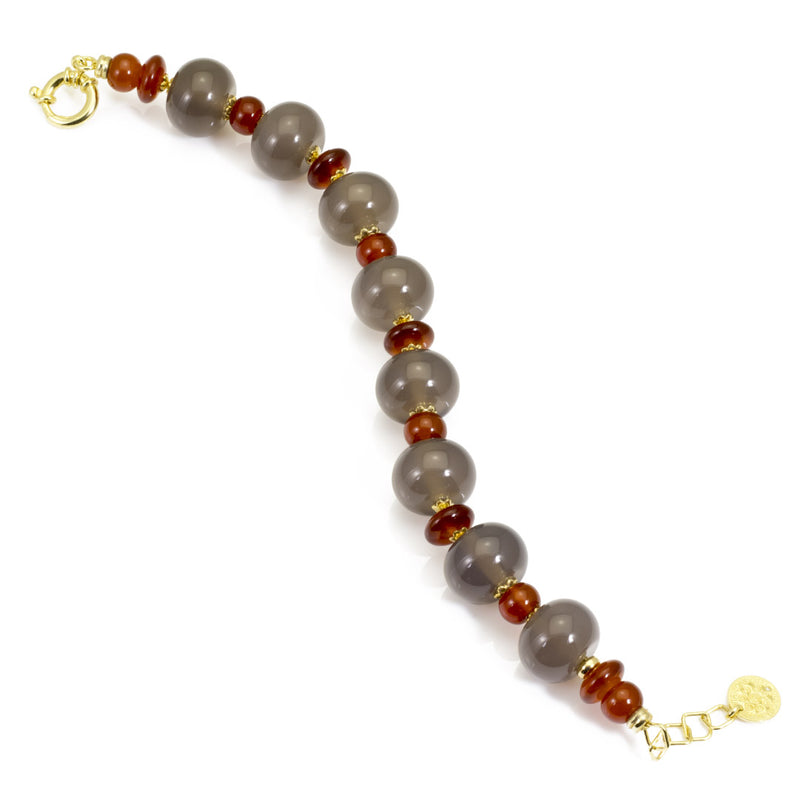 Bracciale in Argento placcato oro e pietre dure naturali con Onice grigio e corniola - via condotti store