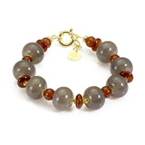 Bracciale in Argento placcato oro e pietre dure naturali con Onice grigio e corniola - via condotti store
