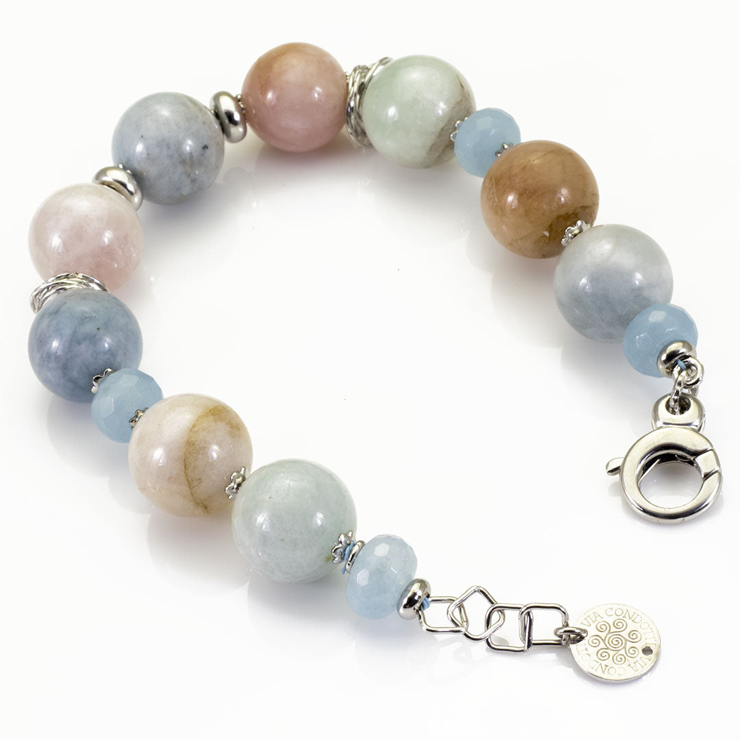 bracciale in pietre dure e argento con morganite e acquamarina naturale - via condotti store