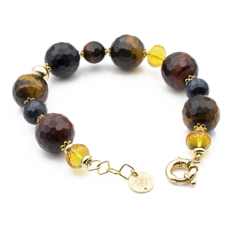 lunghezza regolabile del bracciale in occhio di tigre e quarzo citrino con argento placcato oro - via condotti store