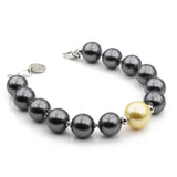 bracciale in perle tonde grigie e dorata al centro con argento 925 - via condotti store