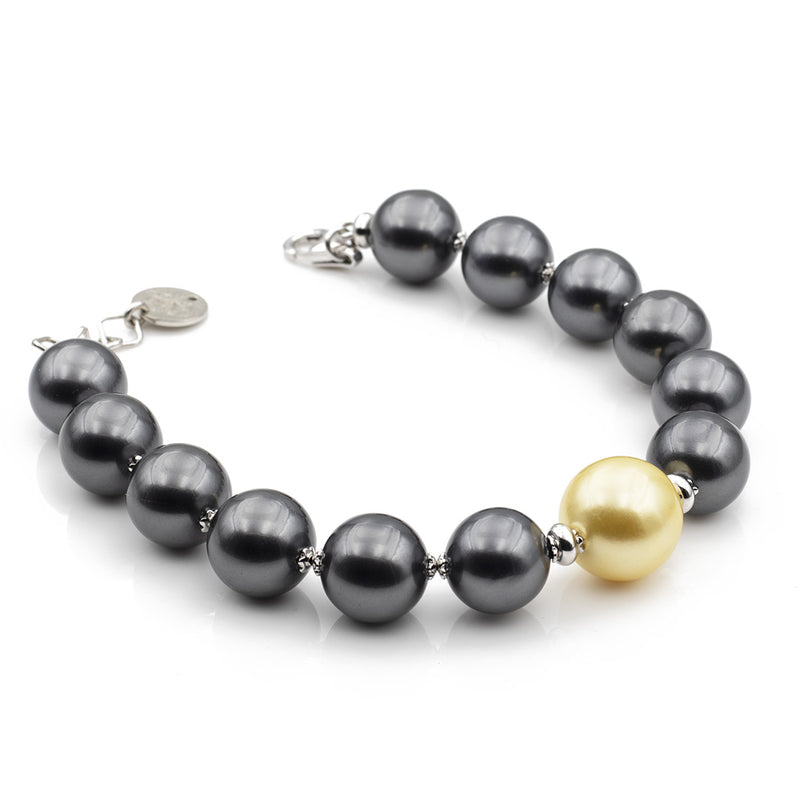 bracciale in perle tonde grigie e dorata al centro con argento 925 - via condotti store