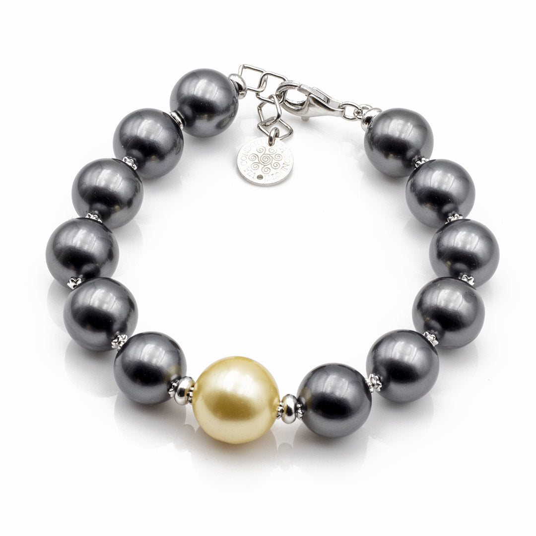 bracciale in perle grigie e dorata al centro con argento 925 - via condotti store