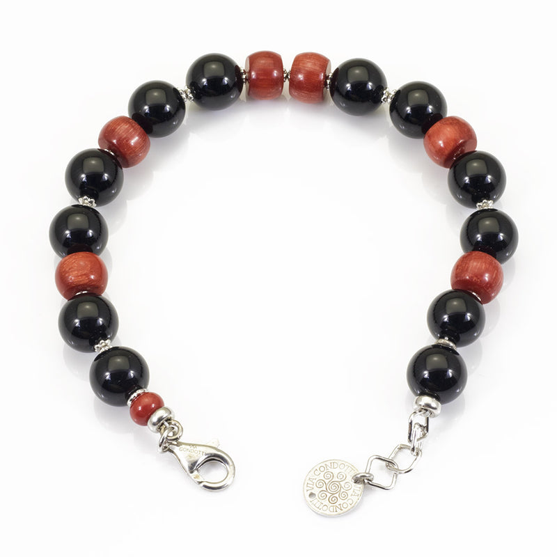 Bracciale in argento rodiato con onice nero e corallo bambù - via condotti store