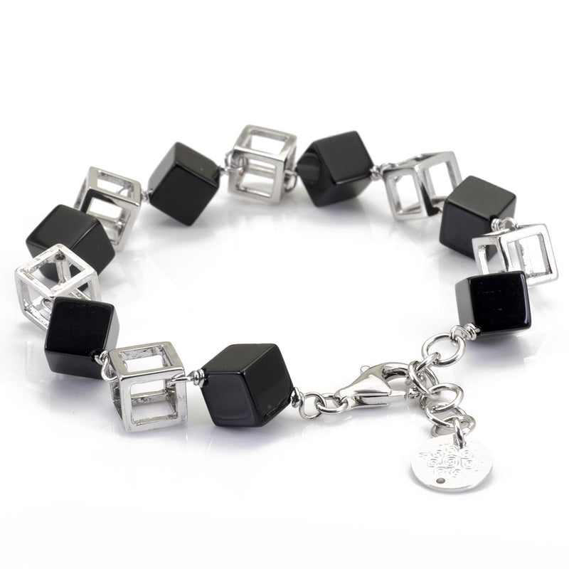 Bracciale in Argento rodiato e cubi in Onice - via condotti store