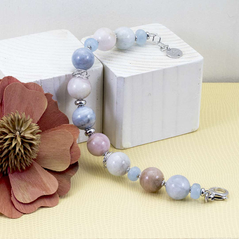 bracciale in pietre dure e argento con morganite e acquamarina naturale - via condotti store