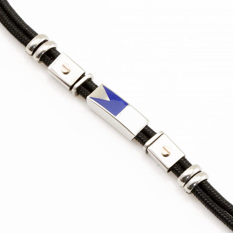 bracciale da uomo con bandierine nautiche in corda nera e acciaio - via condotti store