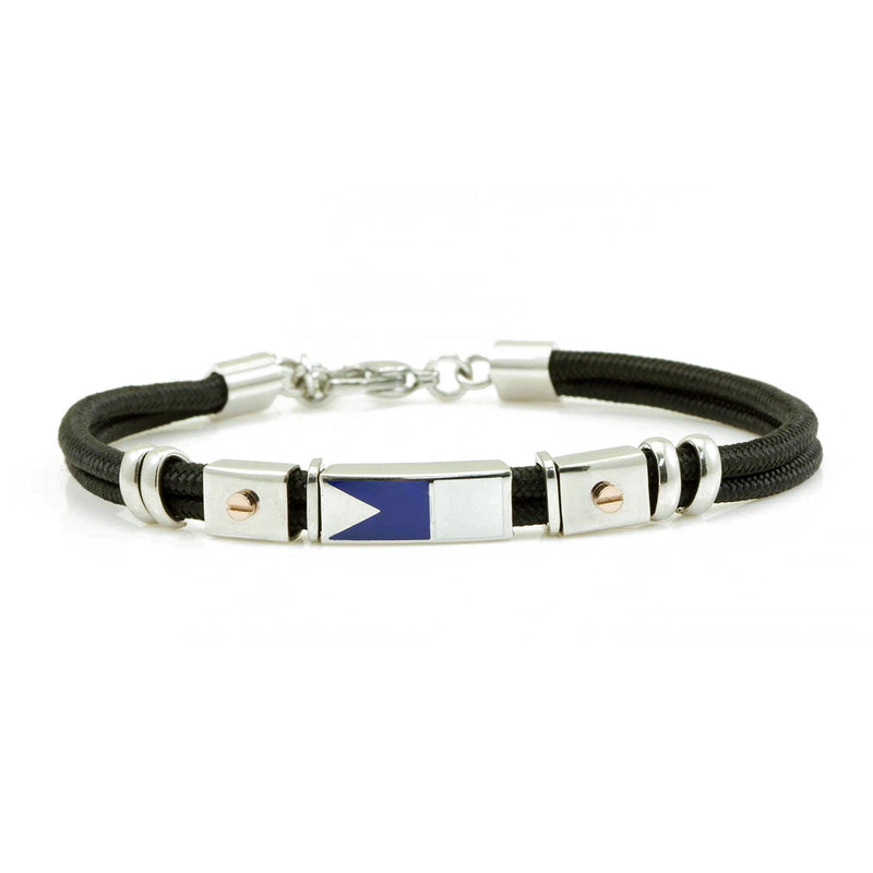 bracciale da uomo con bandierine nautiche in corda e acciaio - via condotti store