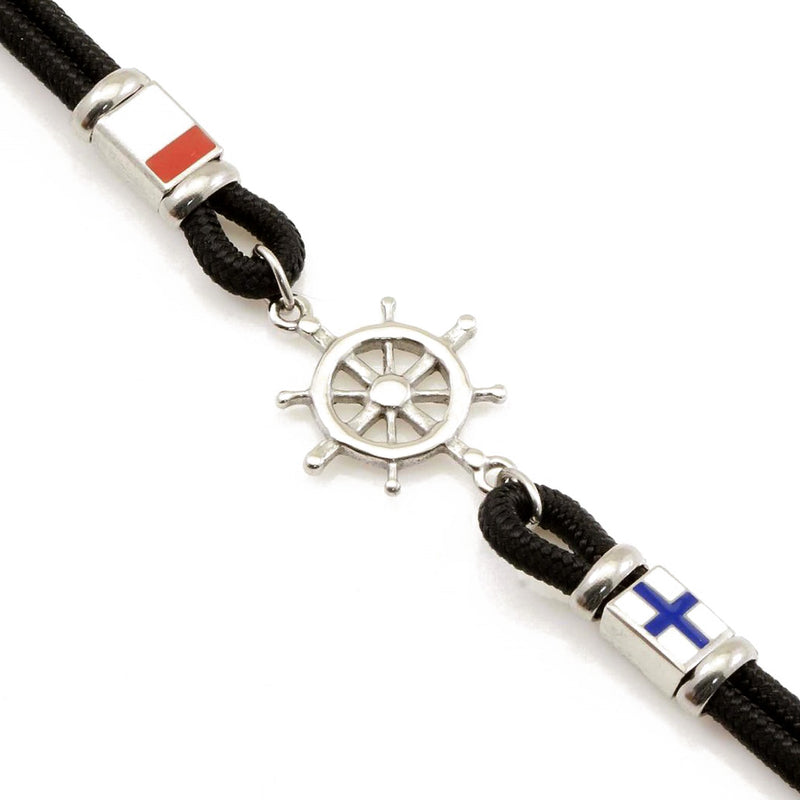 bracciale da uomo in corda nera con timone in acciaio - via condotti store
