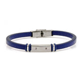 bracciale per uomo in cuoio blu e piastrina in acciaio - via condotti store