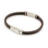 bracciale per uomo in cuoio marrone e piastrina in acciaio con chiusura regolabile - via condotti store