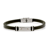 bracciale per uomo in cuoio nero e piastrina in acciaio - via condotti store
