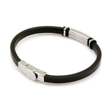 bracciale per uomo in cuoio nero e piastrina in acciaio con chiusura regolabile - via condotti store