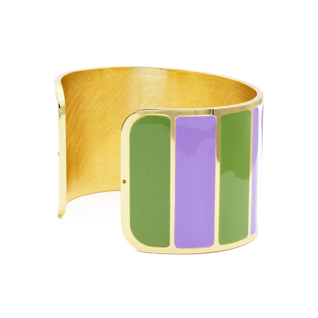 Bracciale placcato oro francesca bianchi design linea circus smaltato a mano colore lilla e verde - via condotti store